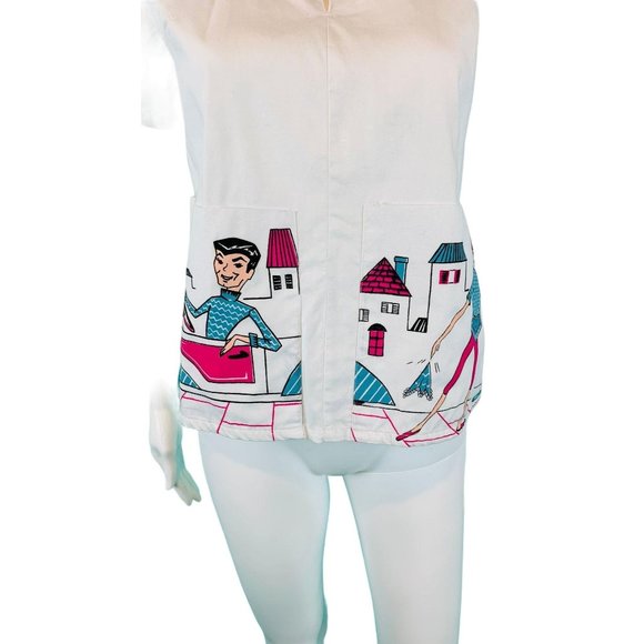 Vintage 60s Novelty Blouse Womens Small Printed Dream Pockets Girl Shirts - Picture 3 of 10